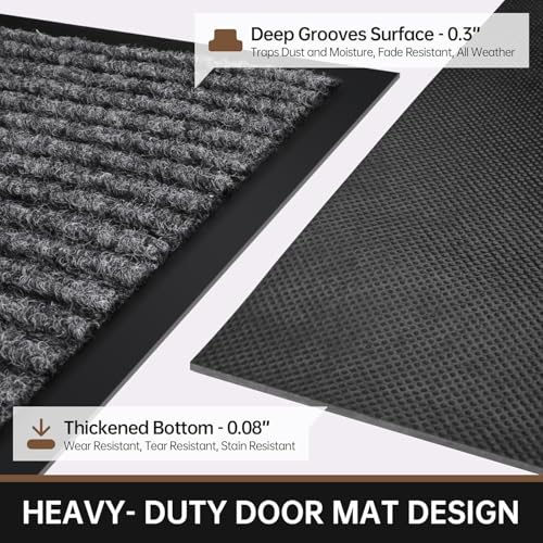 Image of Front Door Mat Indoor Outdoor Entrance, 2 x 3 Feet All-Season Waterproof Doormat for Entryway, Heavy Duty Commercial Floor Mat, Fade Resistant, Rubber Back, Low Profile, Easy Clean, Grey