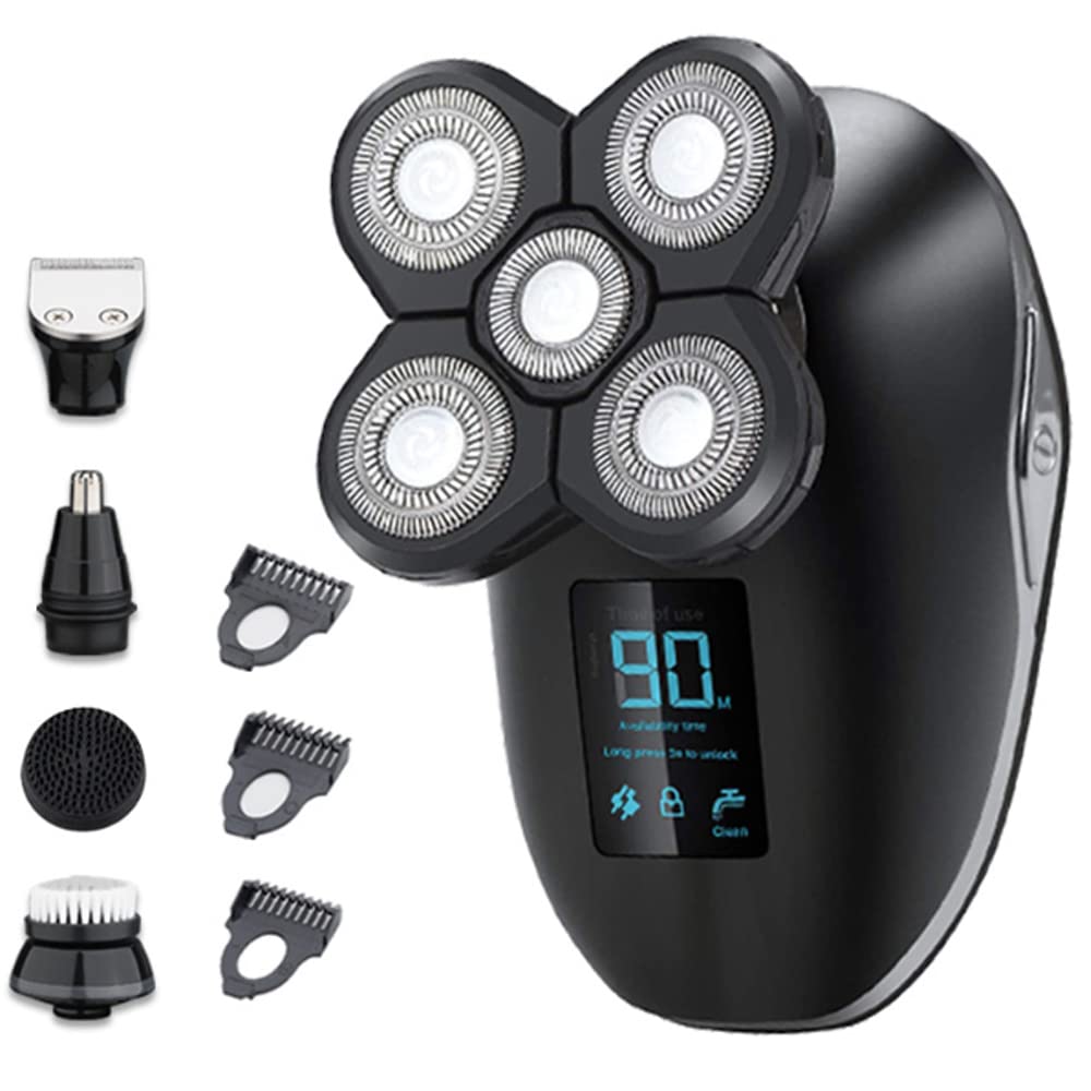 Rasoio elettrico, 2 in 1, multifunzione, ricaricabile, senza fili, con rasoio di precisione, 100% impermeabile, con funzione di promemoria display a LED, regalo per uomini (nero)