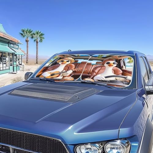 Image of Beach Goose Drive Front Window Sunshade 2 Piece Foldable Car Windshield Sun Shade UV Blocker Heat Reflection Sun Visor Auto Interior Accessories Suitable for Cars