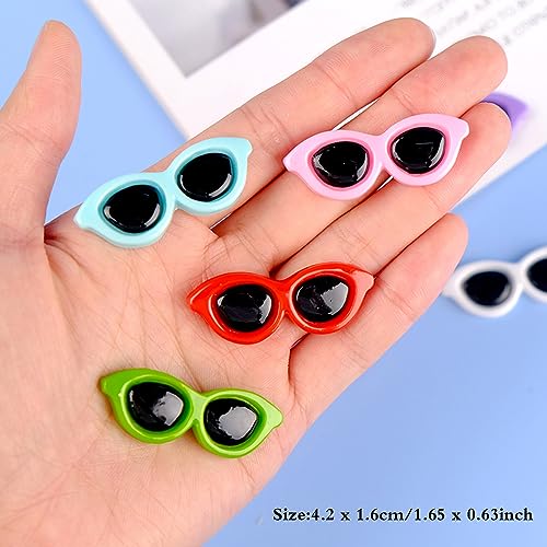 JKJF 40 Pcs Mini Sunglasses Flatback Resin Charms Tiny Sunglasses Crafts Cute Sunglasses Charm Embellishments for DIY Crafts Hair Clip Phone Case Scrapbook Decor - 10 Colors2