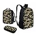 Howilath Green Camo Print School Backpack for Teenage 3 in 1, Backpack for Boys Girls School Bag Shoulder Bookbag/Lunch Box/Pencil Case 17 Inch