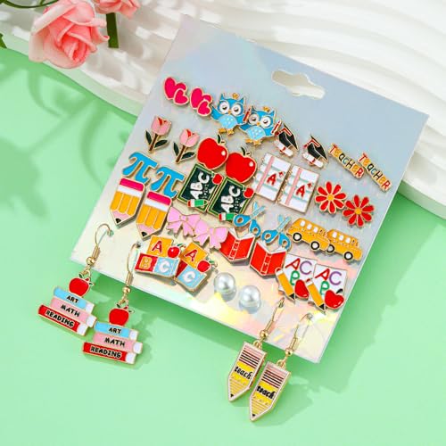 20 Pairs Teacher Earrings for Women Cute Apple Pencil Book Stud Earrings Set for Back to School Graduation Appreciation Gifts Fun Teacher Jewelry2