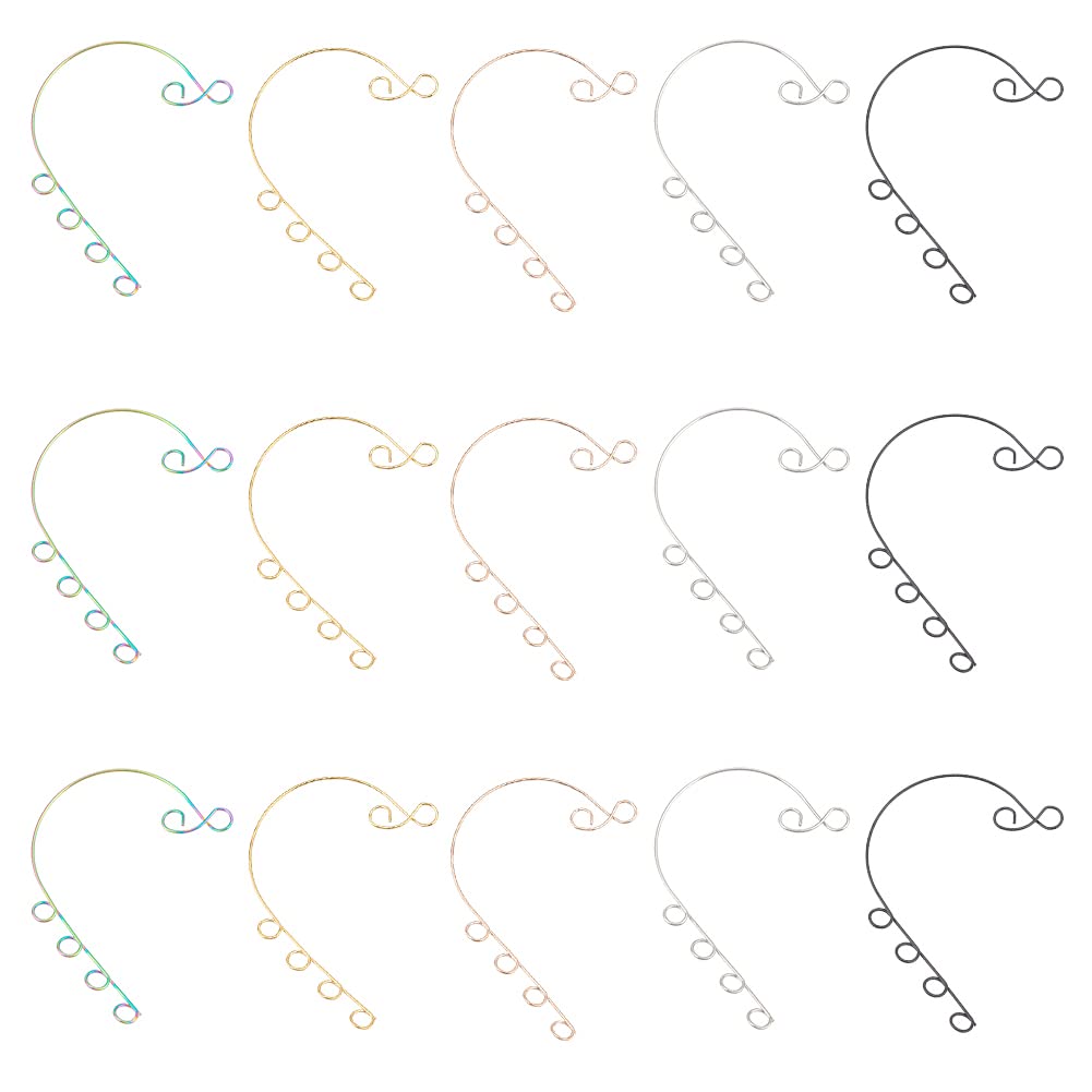 UNICRAFTALE 30Pcs 5 Colors DIY Ear Cuff 316 Stainless Steel Ear Wrap Earrings 6 Loop DIY Earring for Non-Pierced Ears 59x46x0.5mm Ear Cler DIY Earrings Making 4mm Hole Cuff Earrings for women