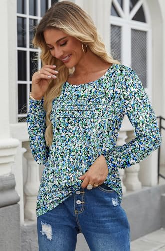 Bluetime Long Sleeve Shirts for Women 2025 Fall Fashion Tunic Tops for Leggings Pleated Front Dressy Casual Blouses4