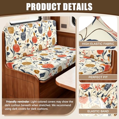 Image of SearchI RV Dinette Cushion Covers, Stretch Camper Cushion Slipcovers for Travel Trailer Couch RV Booth Seat, Replacement Camper Sofa Chair Protector (2 Backrest Cover & 2 Bench Cover, Orange Flower)