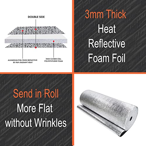 Image of Reflective Foil Insulation Roll, Double-Sided Aluminum Heat Shield, 3mm Foam Core, Thermal Barrier (Silver, 24 inch X10Ft)
