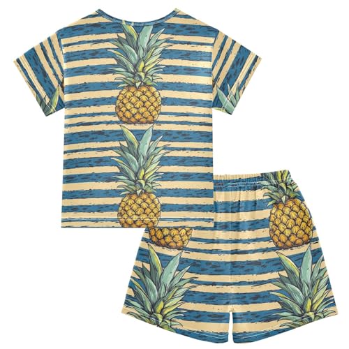 ALAZA Retro Pineapples Stripes Pajama Set Short Sleeve Sleepwear Soft Lounge Nightwear2