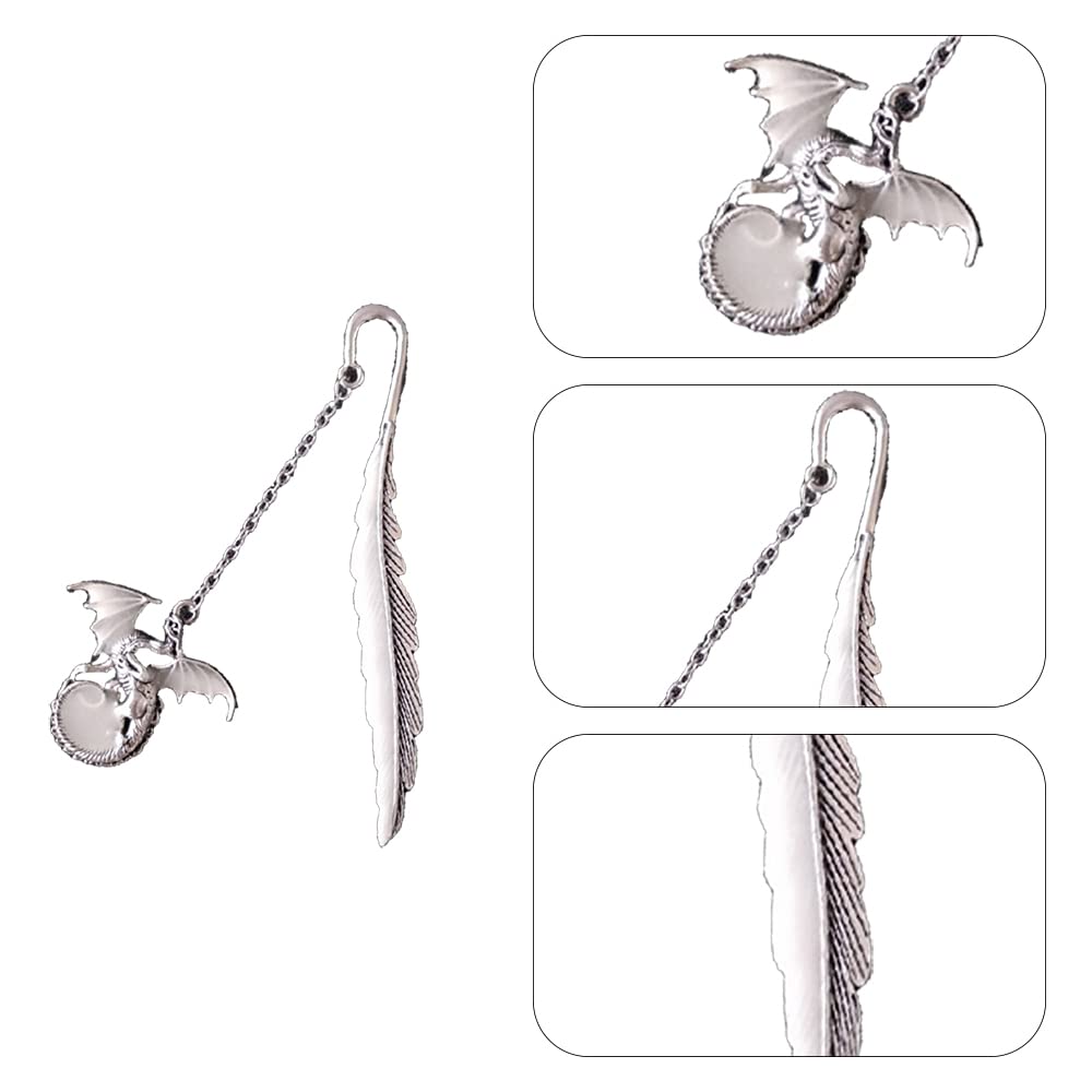 Metal Pterodactyl Bookmark Retro Fluorescent Bookmarks Luminous Feather Metal Book Mark for Book Lovers Kids Students Teachers - Image 3