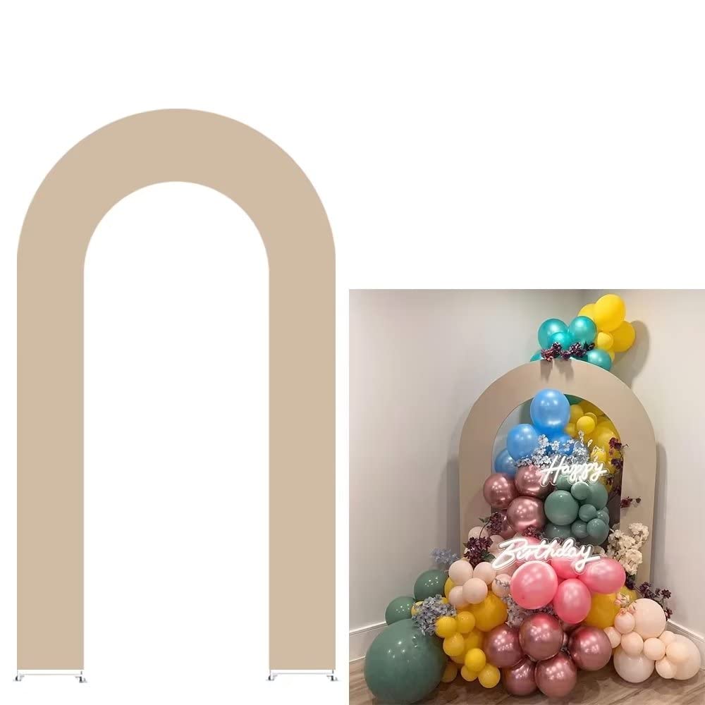 Iydamc Beige Open Arch Backdrop Cover for Birthday Party Baby Shower Wedding Decoration Double-Sided Stretchy U-Shaped Arched Backdrop Stand Covers