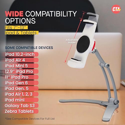 CTA Digital 3-in-1 iPad Tablet Mount – Multipurpose Universal Kitchen Mount Holder for All iPad Tablets 7-13" - Made for Wall - Under Cabinet & Desk - Silver (PAD-KMS) by CTA Digital - Image 4
