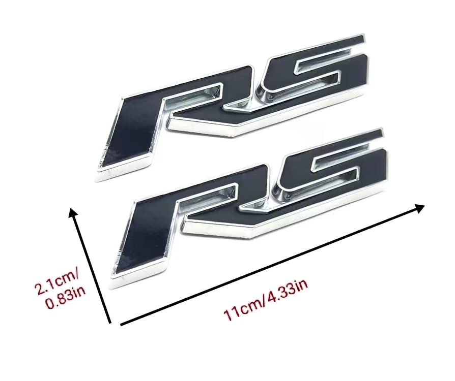 Image of 2 PC Premium 3D Metal RS Emblem Logo RS Badge Sticker Decal Fender Side Trunk Rear Badge Sticker Car /SUV /Truck (Black Silver Border)