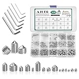 AJUER 320PCS Metric M2.5/3/4/5/6/8 304 Stainless Steel Allen Head Hex Socket Cone Point Set Screws,Internal Hex Drive Grub Screws,Tip Point Headless Set Screw Assortment Kit for Door Handle,Bathroom