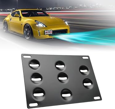 Front Bumper Tow Hook License Plate Bracket Holder Relocator Compatible with Nissan 09-18 370Z Z34 GTR R35 Sentra, 04-17 Infiniti G37 2dr Coupe / Q60 / Q50 NOT fit with Front Parking Sensor