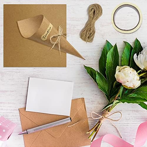 40 Cone Kraft Paper Tubes, Creative Cone Vintage Kraft Paper Cones with 40 Hemp Rope + 40 Stickers + 1 Roll of Double Sided Adhesive for Wedding or Party Decoration
