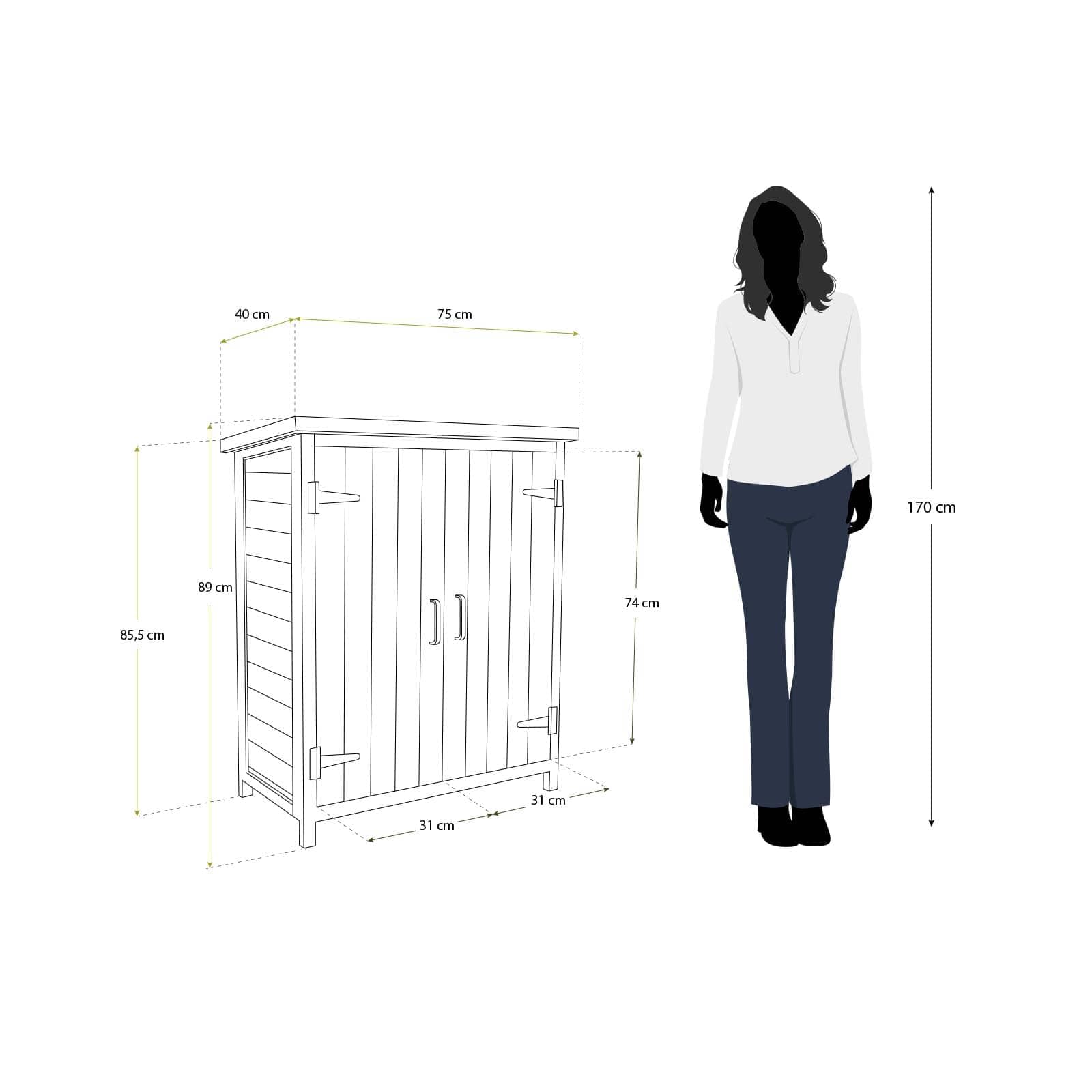 Gardiun KNH1098 - Armario de Madera Exterior ABBY 75x40 x90 cm
