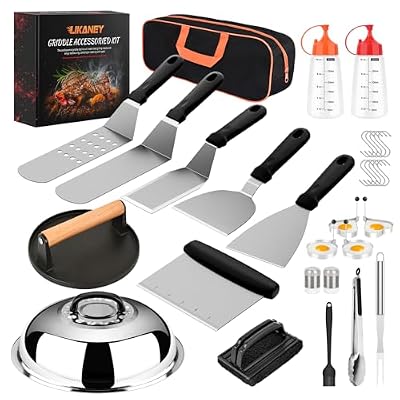 31PCS Griddle Accessories Kit, Flat Top Grill Accessories Set for Blackstone and Camp Chef, Barbecue Accessories Set with Basting Cover, Enlarged Spatulas, Griddle Press