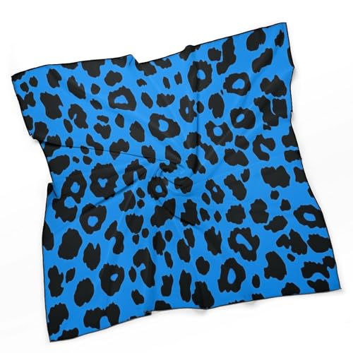 Blue And Black Leopard Print Women Hair Scarf Square Silk Like Head Scarves Handkerchief Satin Neck Scarf3