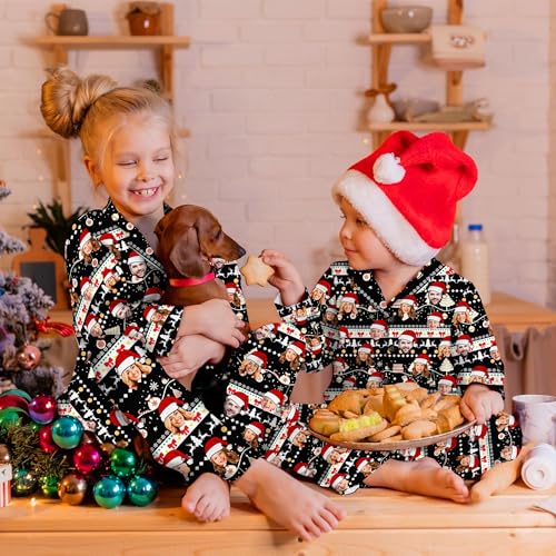 Personalized Face Family Pajamas Sets for Men Women,Custom Photo Pet Sleepwear Set Gift for Christmas Birthday Xmas3