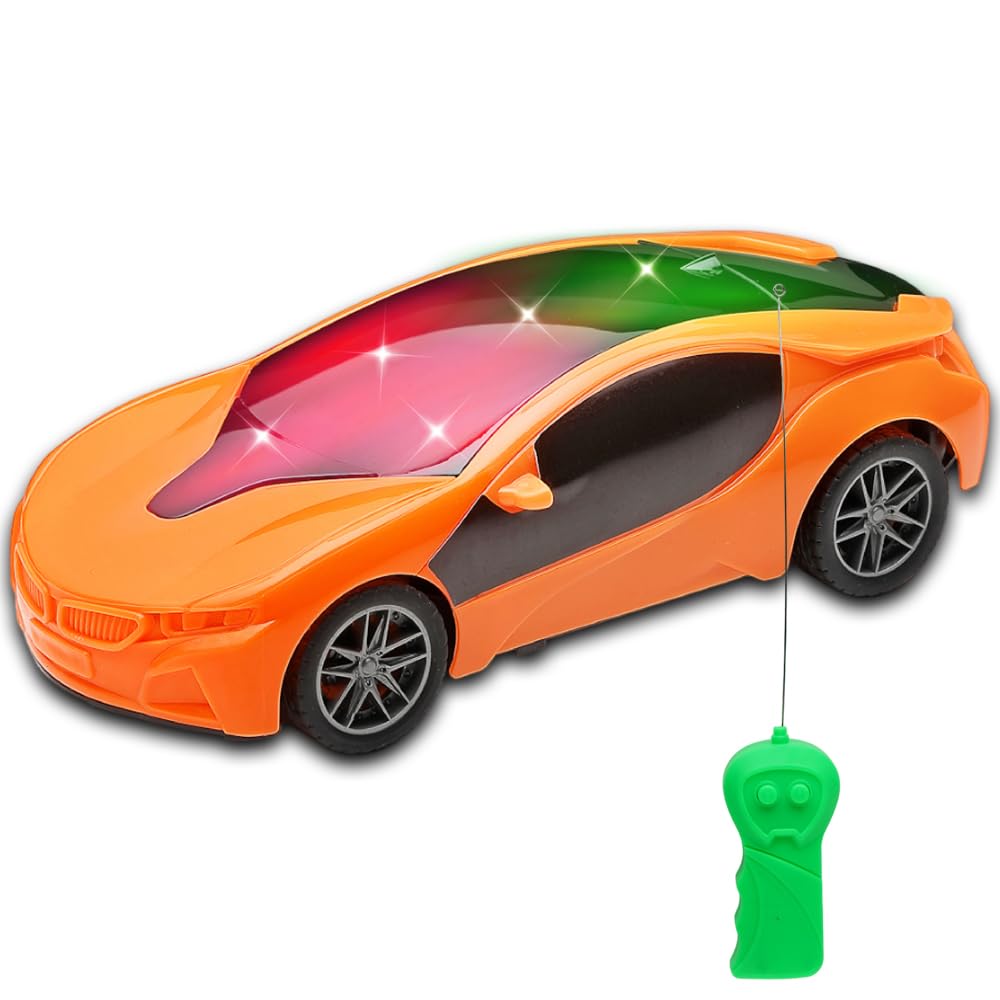 Gooyo6328-2 Battery Operated 3D Lights Famous Remote Control High Speed Racing Car Toy for Kids | Orange Color, Power Source: 3xAA Battery in Car & 2xAA Battery in Remote Controller (Not Included)