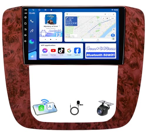 4Core+64G ROM Car Radio for GMC Yukon Sierra Chevy Tahoe Suburban Silverado 2007-2013: 9" 1280x800 Touchscreen Upgrade with Wireless Carplay Android Auto 1080 Backup Camera Bluetooth 5GWiFi GPS FM SWC