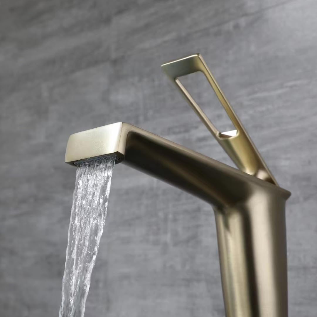 Wasserhahn Bad Wasserfall, Waschtischarmatur Wasserfall, Aufgerüstet Wasserfall Waschtischarmatur Für Badezimme, Wasserfall Design,wasserfall Wasserhahn Messing(gold gebürstet,Niedrig)