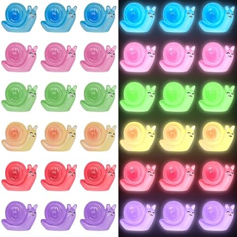 Yuronam 50 PCS Luminous Mini Snail Miniature Snails Glow in The Dark Tiny Snail Figurines for Garden Miniature Moss Landscape Decoration (Multi Colors) Cover