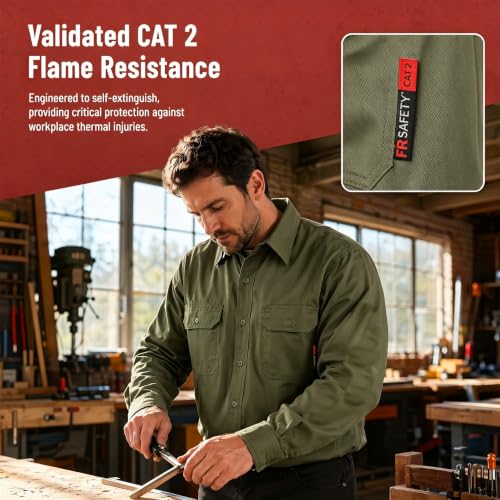 Image of SRsafety Hi Vis FR Shirts for Men,7.0oz Long Sleeve FR Work Shirts,100% Cotton High Visibility Fire Shirt