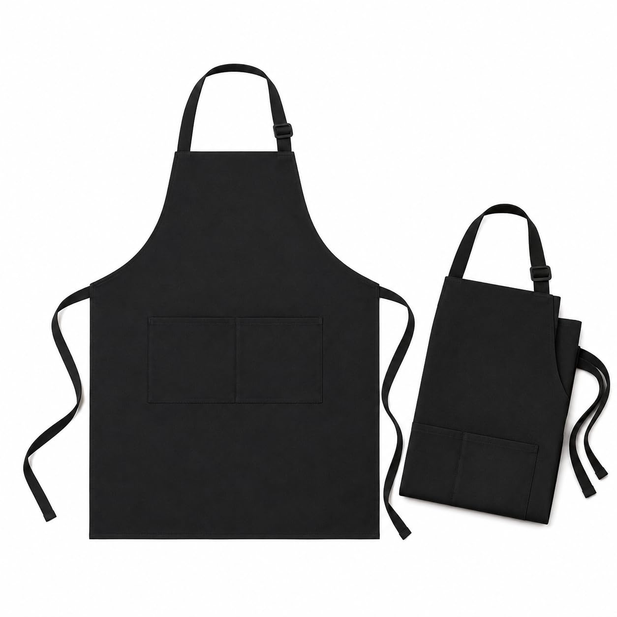 2 Pack Black Aprons with Pockets, Waterproof Kitchen Aprons for Cooking