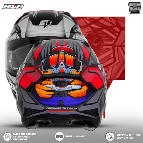 Image of Steelbird SBH-61 SXE X4 TPE ISI and Dot Certified Full Face Graphic Helmet for Men and Women with Inner Silver Sunshield (580 Medium MM, Glossy Black Red)