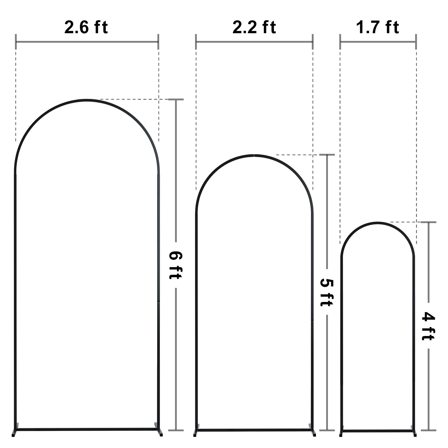 Doingart Metal Wedding Arch, Set of 3 Backdrop Stand for Wedding, Bridal, Indoor Outdoor Party Decoration (Black)