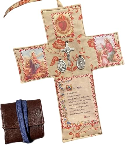 OYCXXCX Altar católico portátil hecho a mano para la oración y la devoción diarias, regalos cristianos católicos, altar de bolsillo con cruz y rosario, compañero de fe cristiana, para viajes (D)