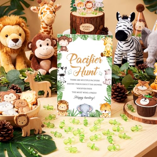 Image of Thyle 51 Pcs Safari Animal Pacifier Hunt Baby Shower Games Jungle Animal Themed Baby Shower Game Decoration Include Hunt Sign and 50 Acrylic Pacifiers Gift Sets for Gender Reveal Party Decor