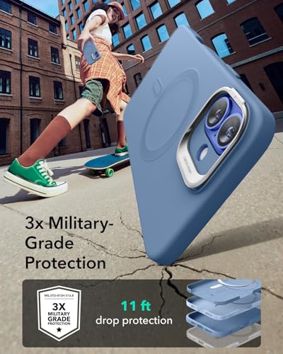 Image of ESR for iPhone 16 Plus Case, Silicone Case with Stand, Compatible with MagSafe, Built-in Camera Stash Stand, Magnetic Phone Case, Cloud Series, Light Blue