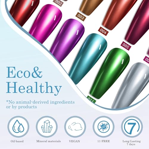 6 Colors Metallic Nail Polish Set, Chrome Holographic Silver Red Nail Polish Quick Dry Nail Varnish Blue Green Purple Metal Chrome Nail Art Varnish Manicure DIY Nail Art Home For Women - Image 4
