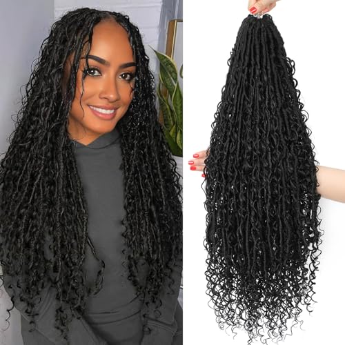 9 Packs Boho Faux Locs Crochet Hair 18 Inch Boho Soft Locs With Curly Ends Bohemian Goddess Hair Extensions For Black Women (1B#-Natural Black 18 Inch (Pack of 9))