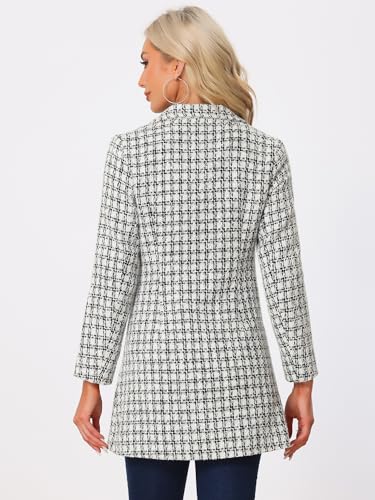 Allegra K Women's Tweed Blazers Elegant Double Breasted Long Jacket Outerwear Plaid Coat4