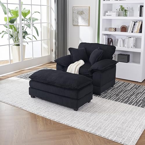 EXZLFA 56.3" Oversized Chaise Longue Chair Indoor,Comfy Overstuffed Corduroy Upholstered