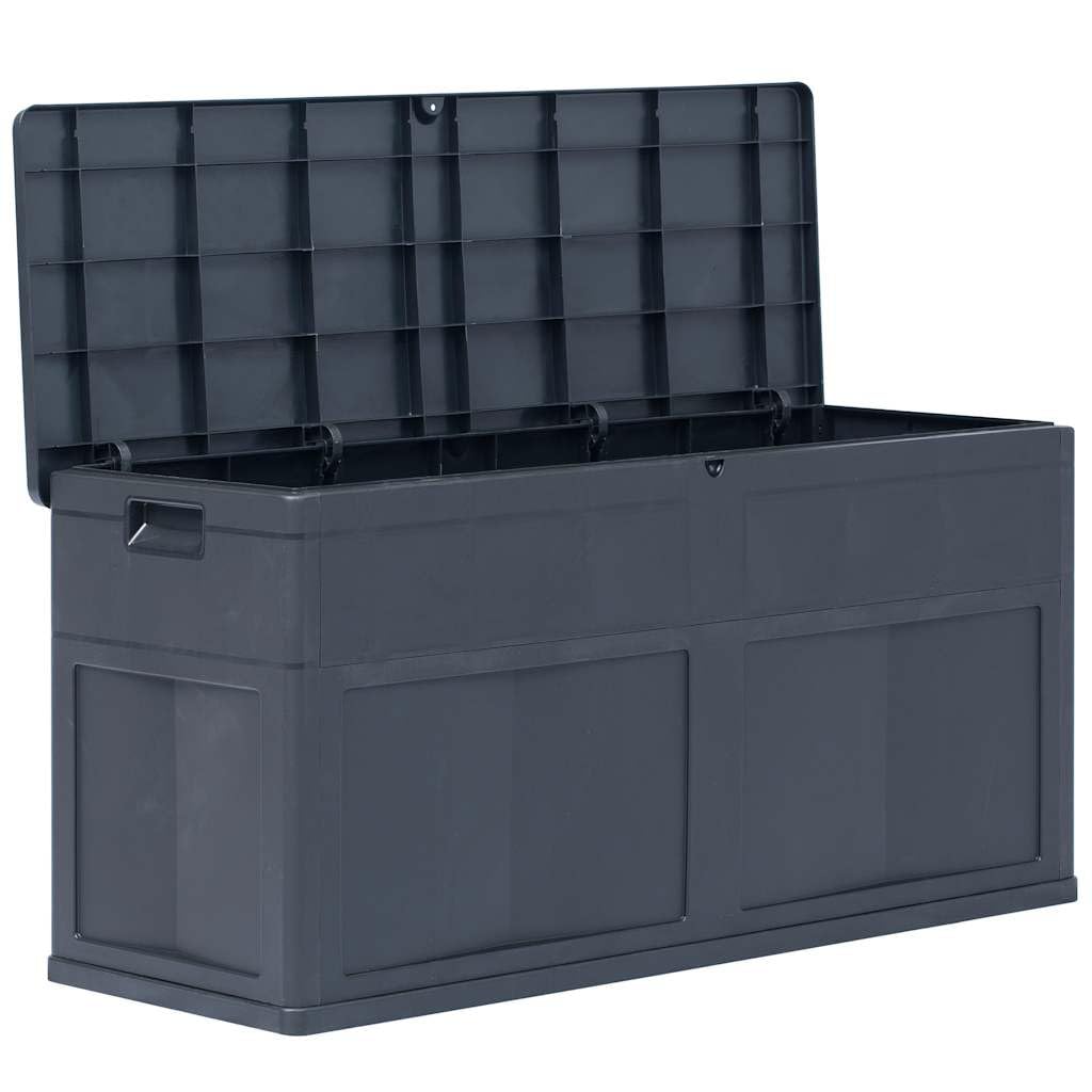 Outdoor Aufbewahrungsbox 320L Gartenbox Schwarz Stauraum für Kissen Decken Werkzeuge robuste Kunststoff Truhe mit Holzoptik für Innen und Außen