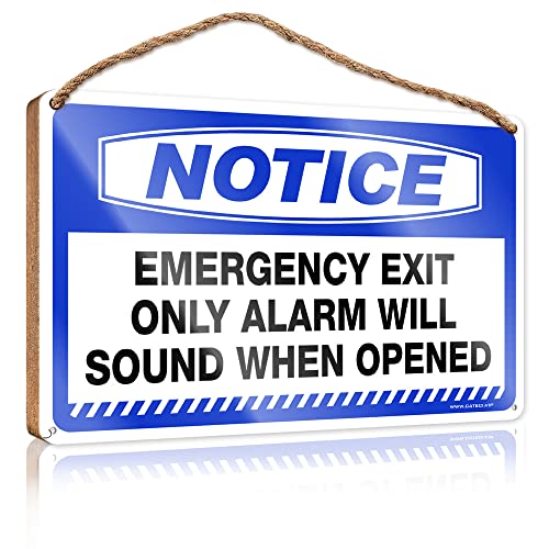 Abipuir Letreros de baño con texto en inglés «Funny Notice Emergency Exit Only Alarm Will Sound When Opened», letrero de madera para decoración de puerta y placas (tamaño: 15 x 28 cm)