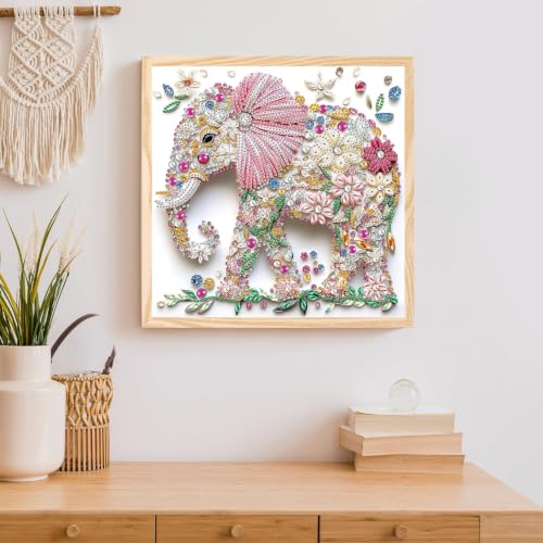Image of Flavizo Diamond Painting Kit for Adults, DIY Craft with Drill Rhinestones Canvas, Creative Diamonds Artwork, Handmade Decoration Sparkling Home Wall Display (Pink Elephant)