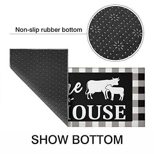Farmhouse Kitchen Rug And Mats Non-Slip Washable Anti-Fatigue Kitchen Mats 2-Pc Black Buffalo Plaid Kitchen Rug Floor Comfort Mats For Kitchen Sink Front Two-Piece Set, Black 17X30+17X47 Inch #TOP5