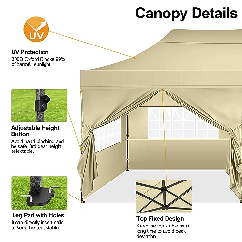 Image of COBIZI 10x20 Pop Up Canopy Tent with 6 Sidewalls,Heavy Duty Canopy,Khaki