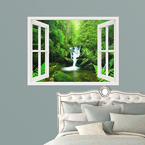IDEA4WALL Removable Wall Sticker/Wall Mural Vibrant Green Jungle Waterfall Lake Nature Wilderness Photography Modern Art Rustic Landscape Colorful for Living Room, Bedroom, Office - 36"x48"