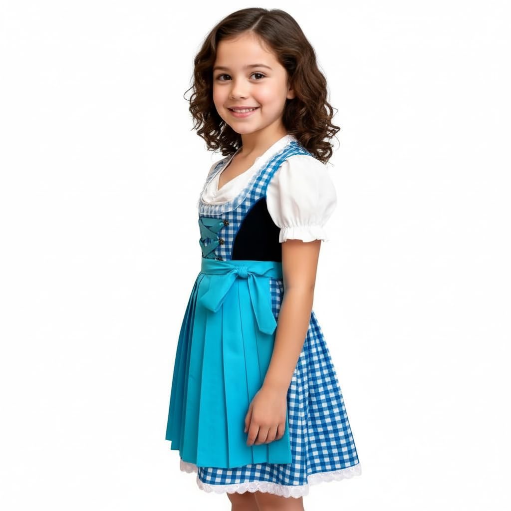 Mädchen Dirndl 3-teilig – Klassisches Kinder Dirndl Trachtenkleid – Festlich & Oktoberfest – Gr. 92–152
