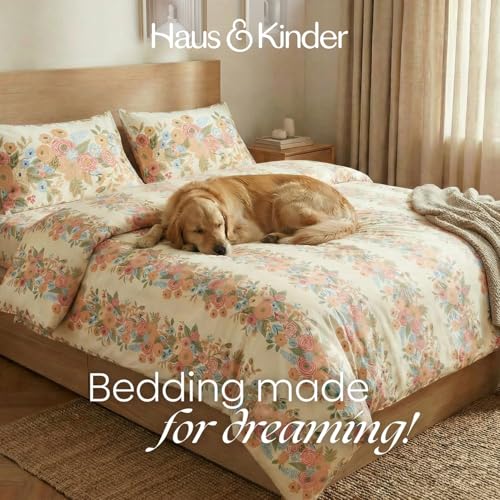 Image of Haus & kinder Double Bedsheet for Queen Size Bed | 90 x 100 Inches 144 TC Cotton Bedsheet for Double Bed with 2 Pillow Covers - Vintage Peony
