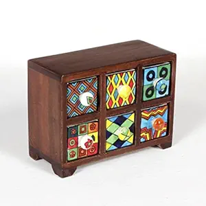 Universal Art Wooden Drawer Chest with Ceramic Horizontal FBA Multi Drawers (Multicolour) -6 Drawer
