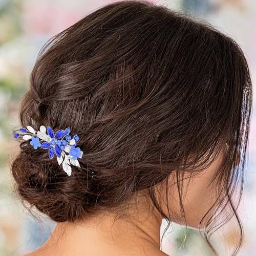 Rhinestone-Hair-Clip-Wedding-Flower-Crystal-Dress-Hair-Accessories-Sparkle-Handmade-Pearls-Bride-Bridesmaid-Headpieces-for-Women-Blue