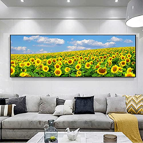 Toile tournesol champ paysage 50x150cm moderne sans cadre pour decoration murale de chambre