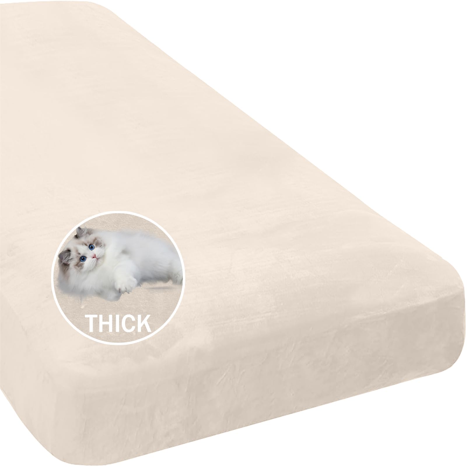 BXFUL Stretch Velvet Sofa Seat Cushion Cover, Removable Sofa Couch Covers with Elastic Bottom, Washable Furniture Slipcovers Protector for Kids and Pets (Chaise,White Teeth) โ image 1