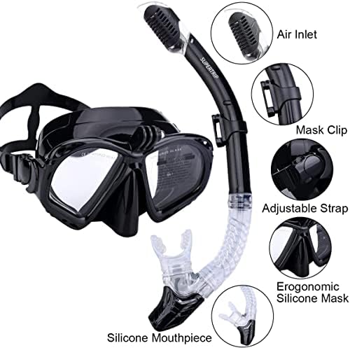 Supertrip Premium Snorkel Set Adult Diving Mask Snorkeling Diving Swimming Goggles Mask Dry Snorkel Set with Camera Mount